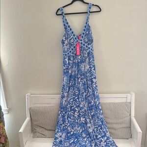 Lilly Pulitzer Blue and White Floral Maxi Dress